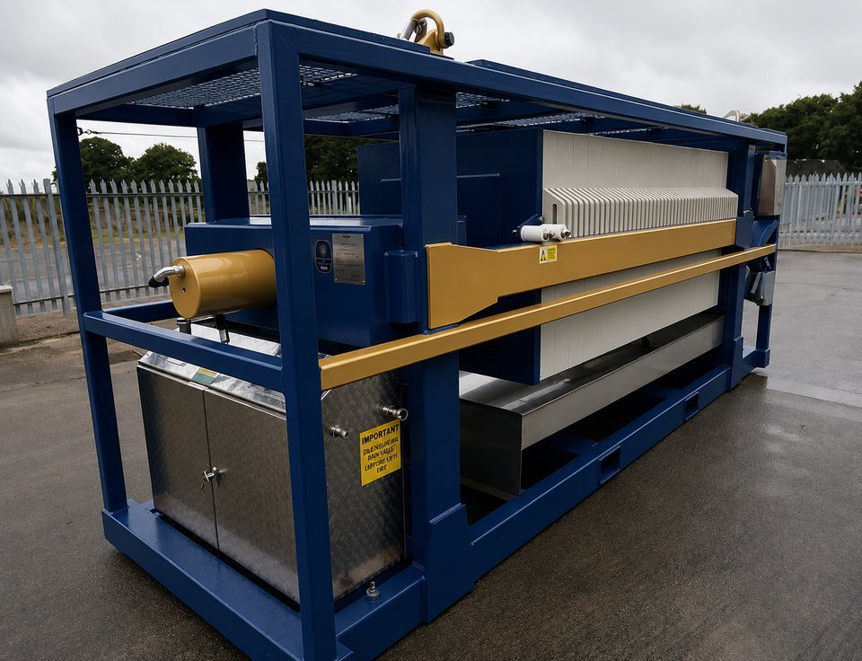 Plate-and-frame filter press unit for completion brine DE filtration