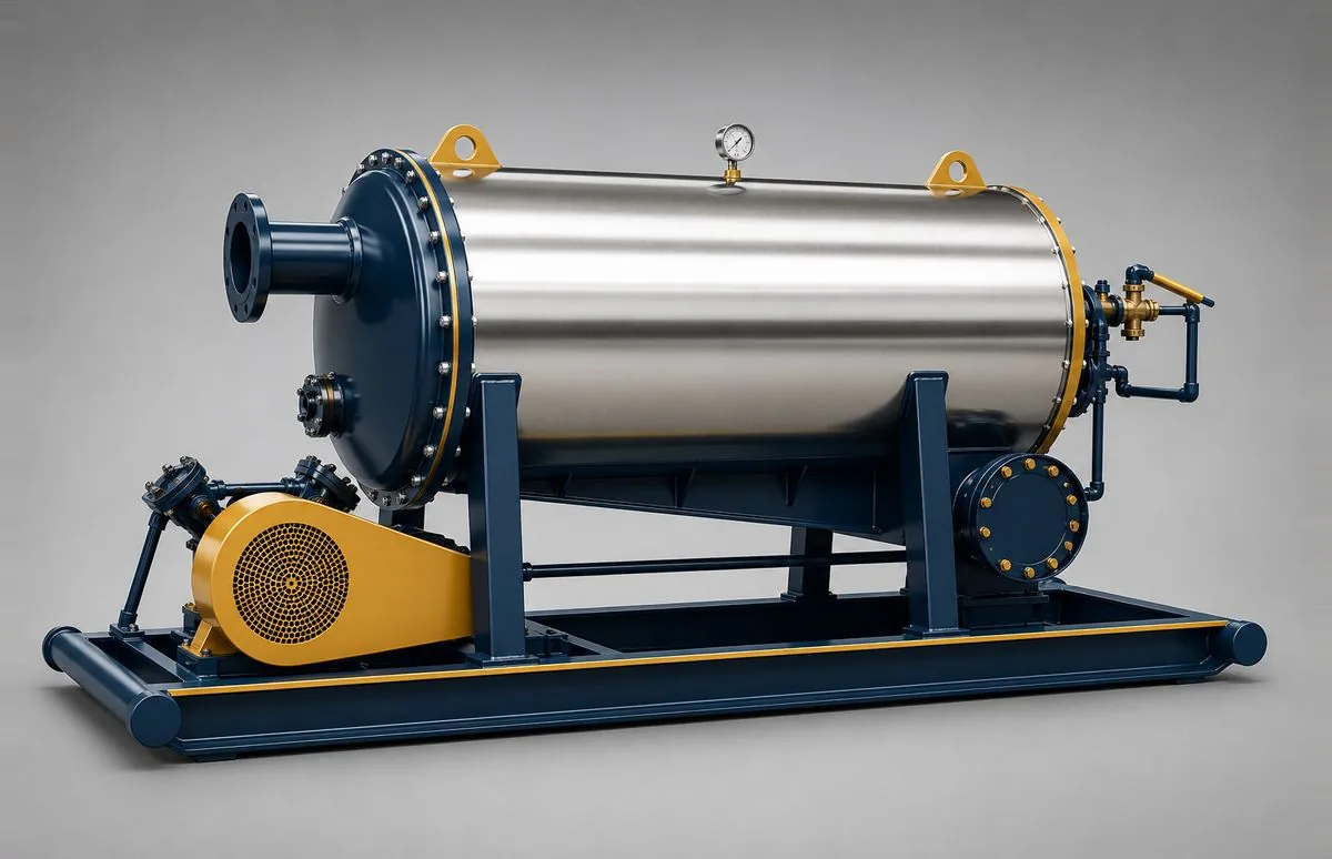 SC DrillTech mud degasser — horizontal degasser vessel for stripping entrained gas from the active mud system before the cyclones