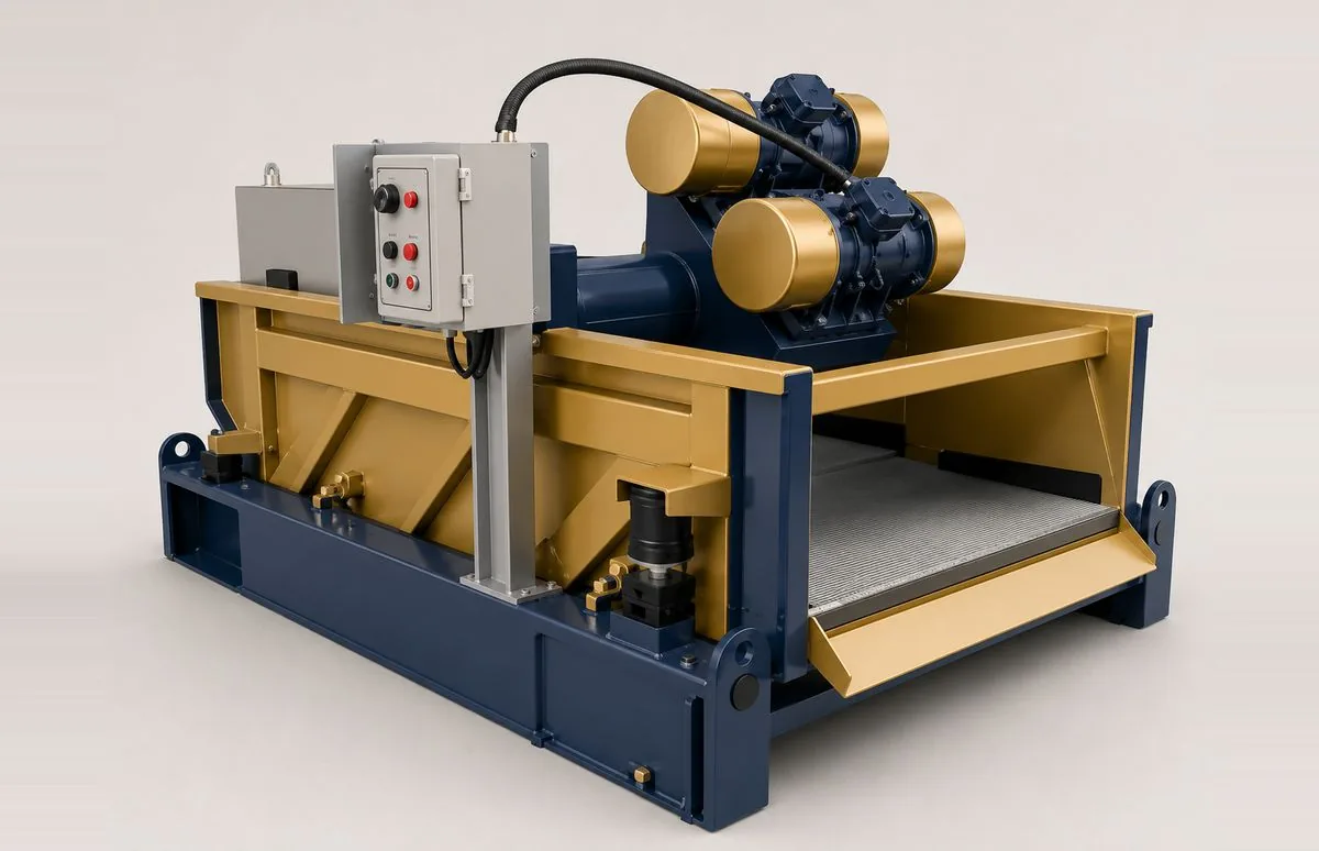 SC DrillTech high-G drying shaker — dual-motor high-G vibrating screen that dries water-based cuttings and recovers fluid back to the active system